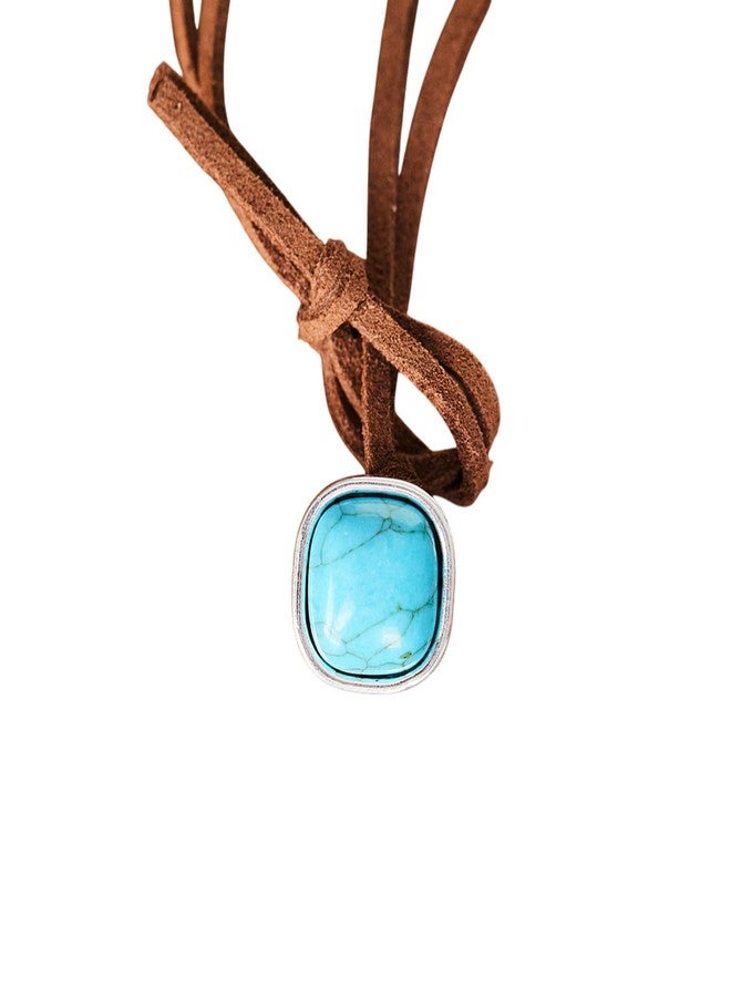 POYAMUSE Turquoise Suede Choker Necklace - Western Cowgirl Jewelry for Women, Boho Layered Faux Leather Necklace for Women - Round - Image 1
